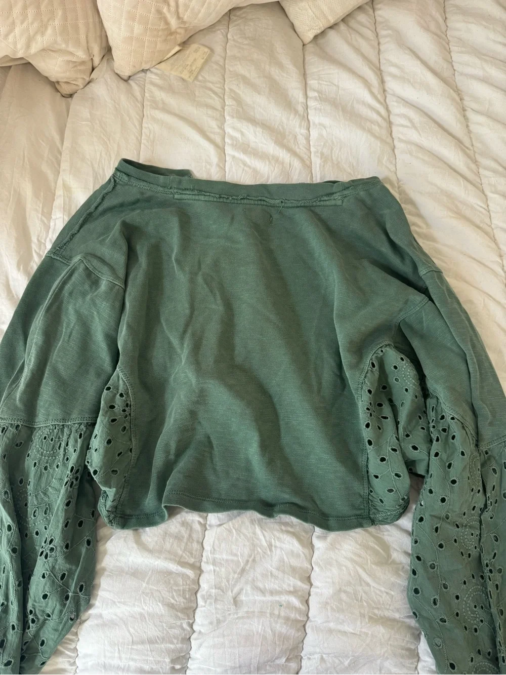 Pilcro anthropologie Green Eyelet-Sleeve Women's Top